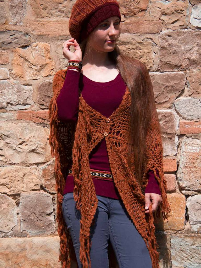poncho de mujer a crochet naranja penelope