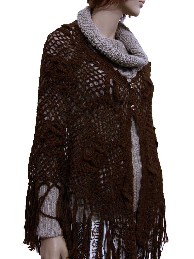 poncho uncinetto elegante lana marrone penelope
