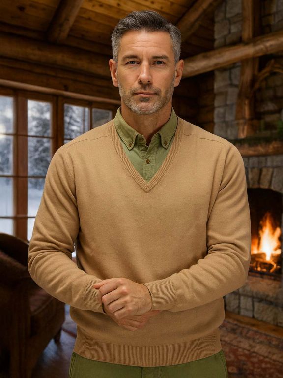 Pull Homme Col V En Cachemire Et Soie Beige - Taille 2XL - Malo Italy - Neuf Avec étiquettes