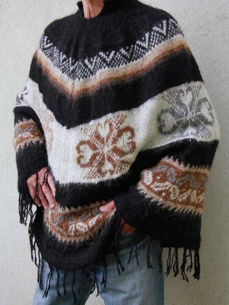 Poncho Homme En Alpaga Fait Main - Chaud Et Doux, Avec Capuche, Manteau D'hiver Original - 4