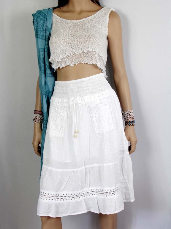 Jupe Blanche Amisu Style Boho Patineuse Dentelle - Taille US 8 - Occasion Très Bon État